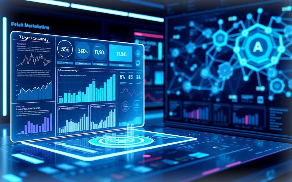 A data-driven digital marketing strategy unfolds on a sleek, futuristic dashboard. In the foreground, a holographic display showcases key performance metrics, analytics, and targeted campaign results. The middle ground features a dynamic visualization of customer journey touchpoints, social media engagement, and conversion funnels. In the background, a network of interconnected data streams and AI-powered insights illuminate the path to digital marketing success. The scene is bathed in a cool, neon-tinged lighting, conveying a sense of technological sophistication and data-driven precision. The overall atmosphere is one of control, optimization, and measurable impact. A data-driven digital marketing strategy unfolds on a sleek, futuristic dashboard. In the foreground, a holographic display showcases key performance metrics, analytics, and targeted campaign results. The middle ground features a dynamic visualization of customer journey touchpoints, social media engagement, and conversion funnels. In the background, a network of interconnected data streams and AI-powered insights illuminate the path to digital marketing success. The scene is bathed in a cool, neon-tinged lighting, conveying a sense of technological sophistication and data-driven precision. The overall atmosphere is one of control, optimization, and measurable impact.