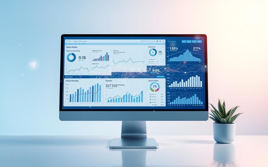 A data-driven visualization of search results analysis, showcasing intricate charts, graphs, and visualizations floating against a sleek, minimalist background. Soft blue and gray tones create a professional, analytical atmosphere. In the foreground, a crisp computer monitor displays insightful performance metrics and optimization strategies, while in the middle ground, holographic data points and trend lines dance across the screen. The background features a subtle grid pattern, hinting at the complex algorithms that power search engine ranking. Warm lighting from the monitor casts a gentle glow, lending an air of focused productivity to the scene. The overall impression is one of data-driven decision making, where insights from industry sources inform strategic website optimization.