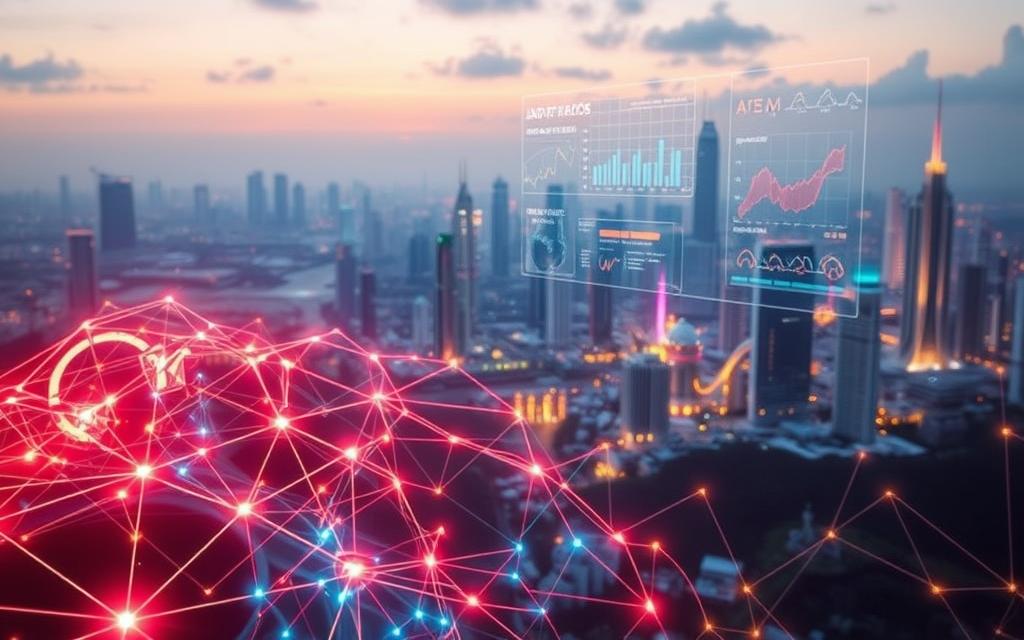 A dynamic digital landscape with vibrant algorithm updates taking center stage. In the foreground, a series of interconnected nodes and lines pulsing with energy, representing the intricate web of algorithmic changes. In the middle ground, holographic projections of data visualizations and analytical graphs, offering insights into the impacts of these updates. The background features a futuristic cityscape, with skyscrapers and futuristic architecture, symbolizing the ever-evolving digital landscape. The scene is bathed in a warm, ambient lighting, creating a sense of progression and innovation. The overall atmosphere conveys the significance and influence of the recent algorithm updates on the digital world.