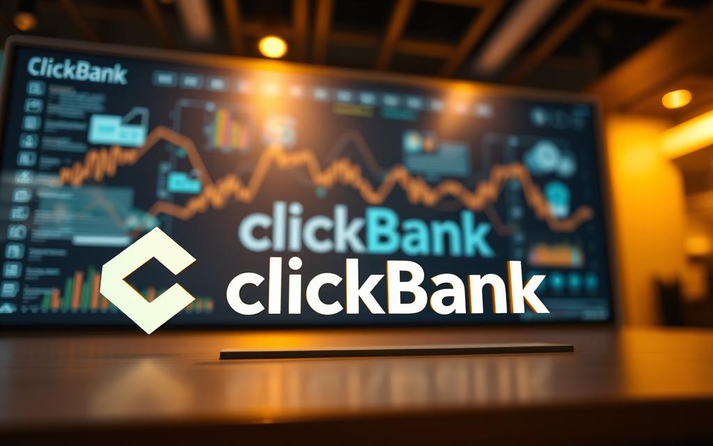 A sleek, modern financial technology platform with a clean, minimalist interface. The foreground features the ClickBank logo prominently displayed, with a stylized representation of online transactions and affiliate marketing flows in the background. Warm lighting illuminates the scene, creating a sense of professionalism and innovation. The overall composition conveys the unique, cutting-edge nature of the ClickBank affiliate platform, designed to empower online entrepreneurs and digital marketers to succeed in the dynamic world of e-commerce.