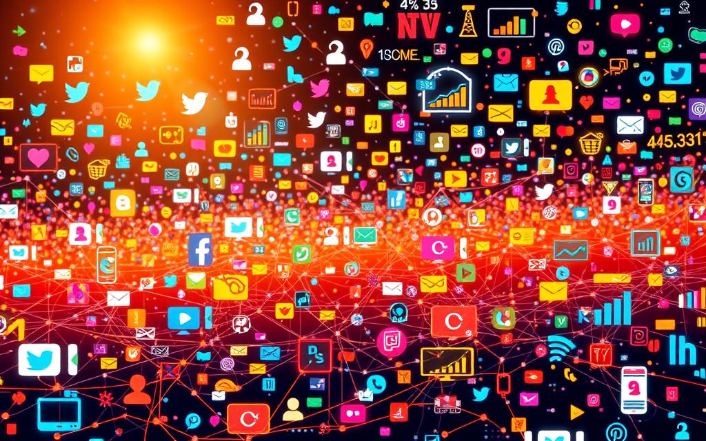 A vibrant, dynamic digital landscape showcasing the power of social media affiliate strategies. In the foreground, a striking display of colorful icons, charts, and data visualizations, conveying the impact and potential of leveraging online platforms for affiliate marketing. The middle ground features a network of interconnected devices, smartphones, and digital touchpoints, symbolizing the seamless integration of affiliate marketing within the social media ecosystem. In the background, a vibrant mosaic of social media logos, hashtags, and engagement metrics, creating a sense of energy and opportunity. The scene is illuminated by a warm, golden lighting that emanates a sense of growth and success, reflecting the transformative nature of social media affiliate strategies. The overall composition is crisp, well-balanced, and visually compelling, capturing the essence of this game-changing approach to modern marketing. A vibrant, dynamic digital landscape showcasing the power of social media affiliate strategies. In the foreground, a striking display of colorful icons, charts, and data visualizations, conveying the impact and potential of leveraging online platforms for affiliate marketing. The middle ground features a network of interconnected devices, smartphones, and digital touchpoints, symbolizing the seamless integration of affiliate marketing within the social media ecosystem. In the background, a vibrant mosaic of social media logos, hashtags, and engagement metrics, creating a sense of energy and opportunity. The scene is illuminated by a warm, golden lighting that emanates a sense of growth and success, reflecting the transformative nature of social media affiliate strategies. The overall composition is crisp, well-balanced, and visually compelling, capturing the essence of this game-changing approach to modern marketing.